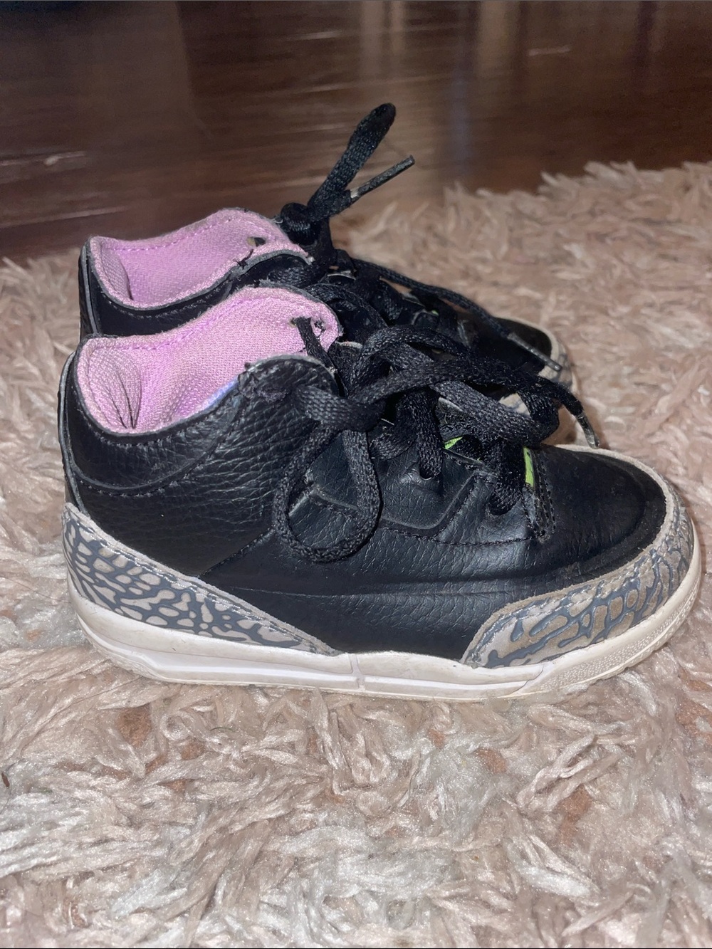 Kids Black and Pink Leather High-Top Sneakers